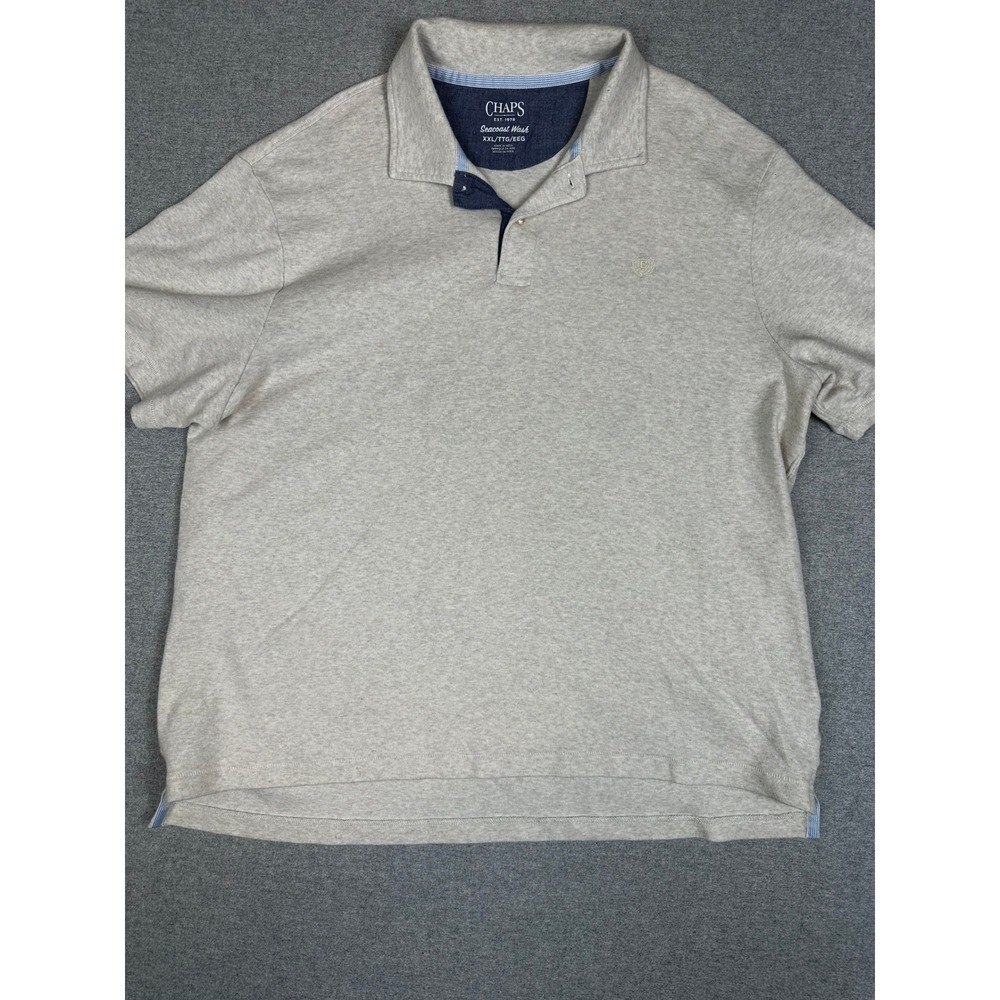 Chaps Seacoast Wash Mens XXL Gray Short Sleeve Polo Shirt Heathered Cotton Blend